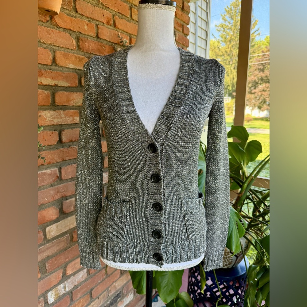 J Crew Silver Metallic Cardigan Sweater